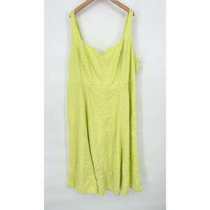 Old Navy Notch Neck Linen Blend Midi Dress Plus Size 3X Yellow‎ Beachy Coastal